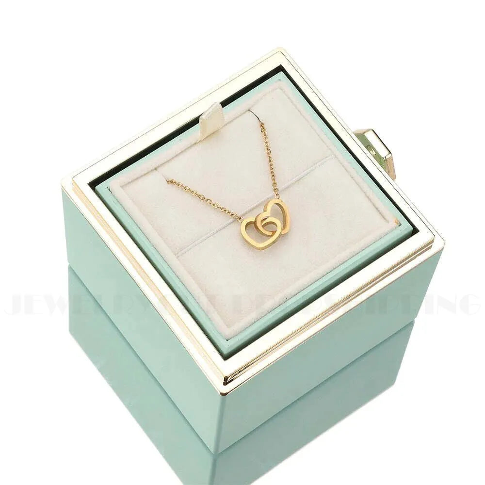 Custom Double Heart Engraved Name Steel Necklace Eternal Rose Box for Women Valentines Birthday Jewelry Real Box