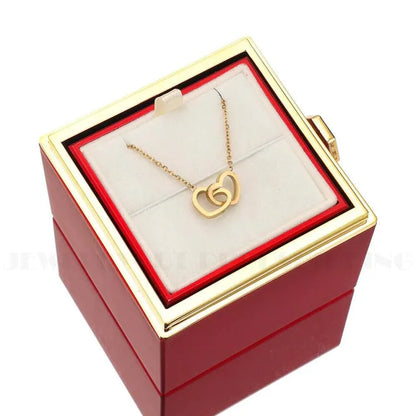 Custom Double Heart Engraved Name Steel Necklace Eternal Rose Box for Women Valentines Birthday Jewelry Real Box