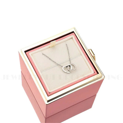 Custom Double Heart Engraved Name Steel Necklace Eternal Rose Box for Women Valentines Birthday Jewelry Real Box