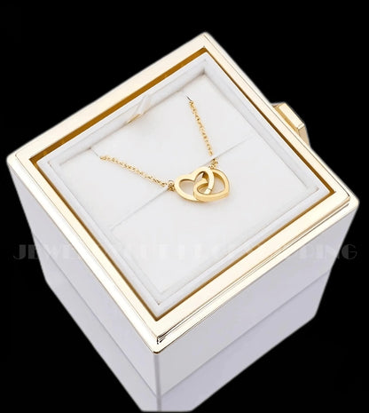 Custom Double Heart Engraved Name Steel Necklace Eternal Rose Box for Women Valentines Birthday Jewelry Real Box