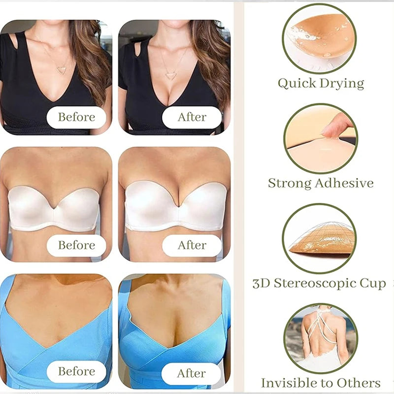 Double Both Sided Sticky Push up Bra Inserts Reusable Adhesive Ultra Breast Lift Padding Insert Cup Enhancer Pads